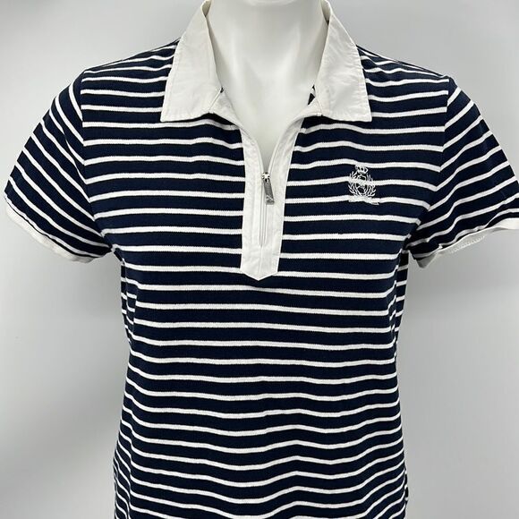 Jones New York striped short sleeve polo navy and white - Picture 1 of 6